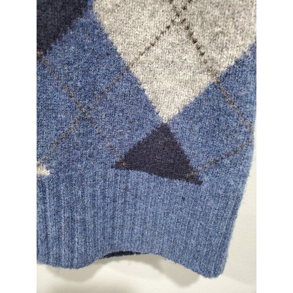 J Crew Vest Sweater Mens Large Blue Check Lambswool V Neck Classic Knit Pullover - Picture 5 of 11